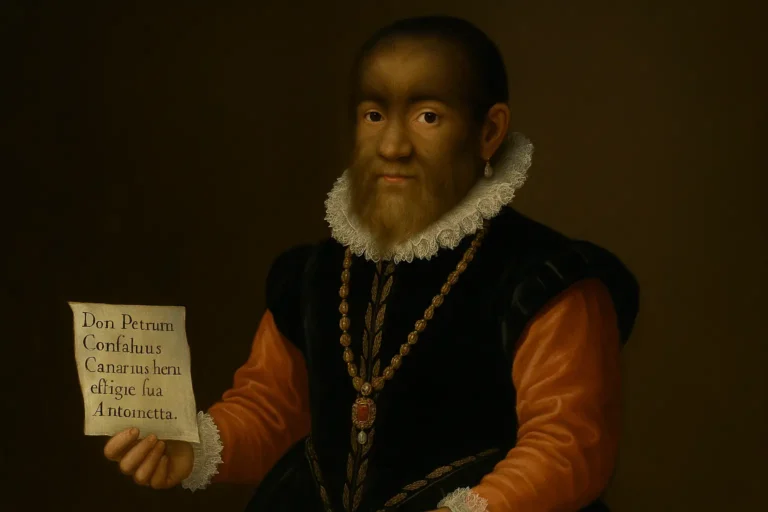 Portrait horizontal Renaissance d’Antonietta Gonsalvus en costume aristocratique par Lavinia Fontana