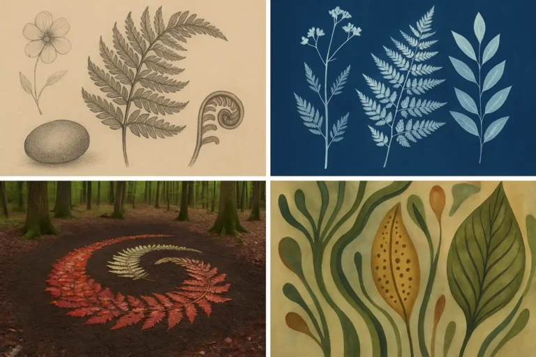 Œuvres d’art inspirées par la nature, motifs végétaux, land art et textures organiques