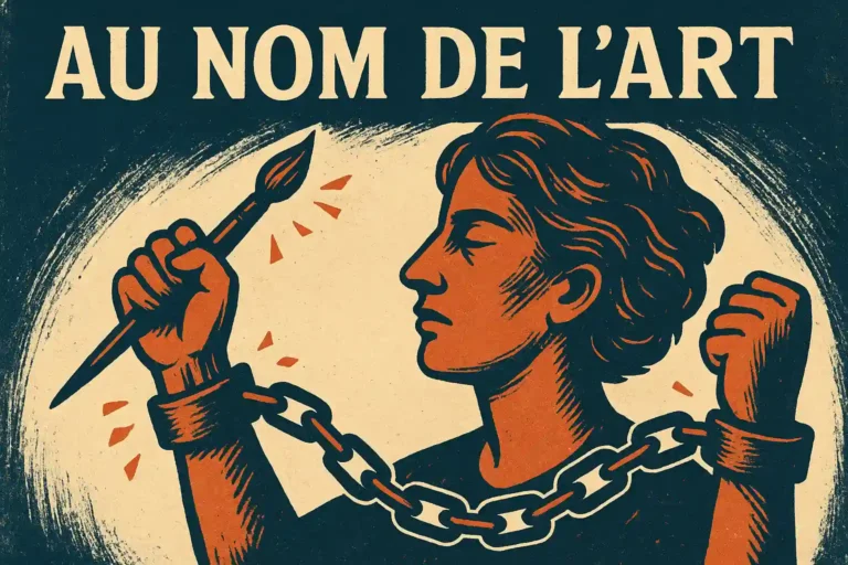 Illustration horizontale vintage au nom de l’art avec artiste libérant sa créativité