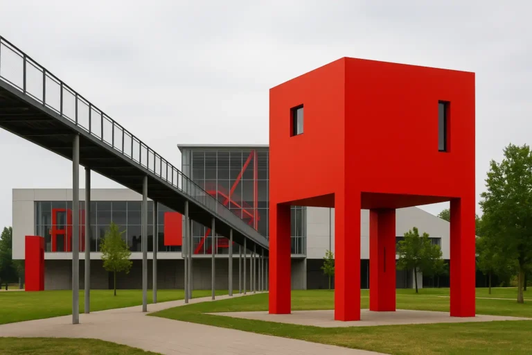 Architecture Bernard Tschumi avec folies rouges et séquences spatiales