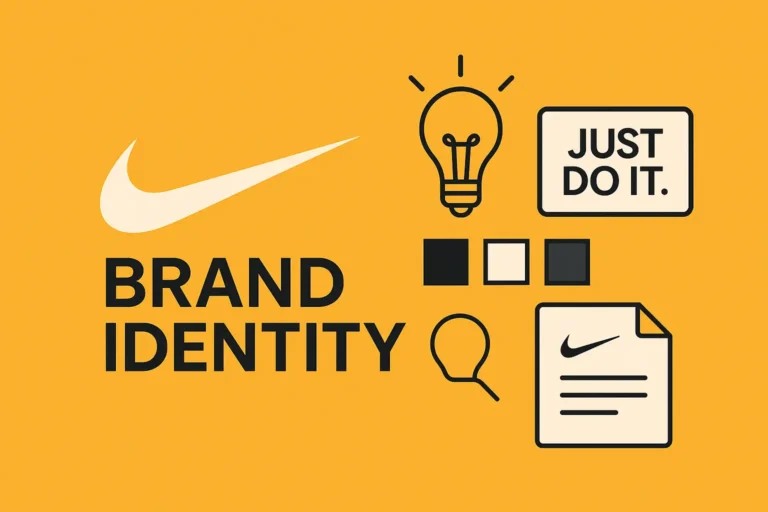 Illustration identité de marque avec logo, couleurs et slogan