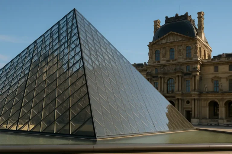 Pyramide du Louvre conçue par Ieoh Ming Pei, exemple d’architecture moderne en verre et pierre