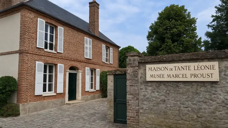 Maison de Tante Léonie – Musée Marcel Proust à Illiers-Combray, demeure du XVIIIe siècle avec façade en brique et volets traditionnels, cadre littéraire authentique