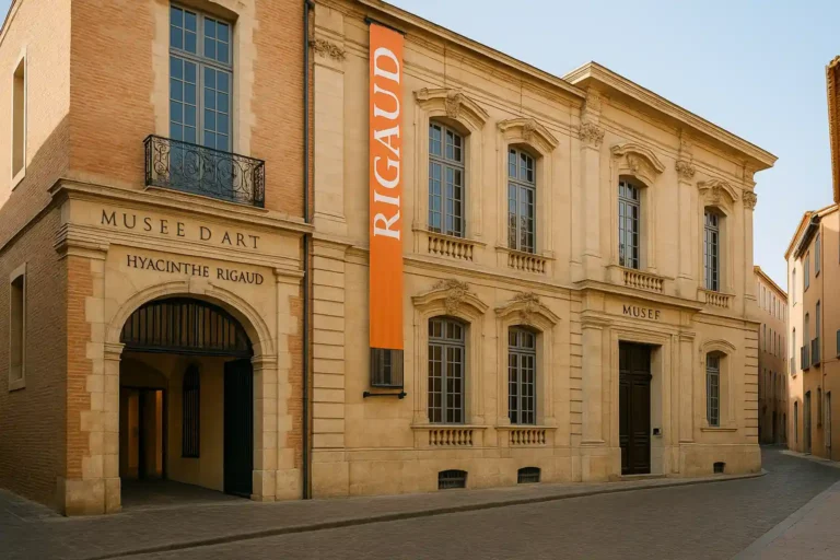 Façade du Musée d'art Hyacinthe Rigaud à Perpignan, bâtiment historique du centre-ville