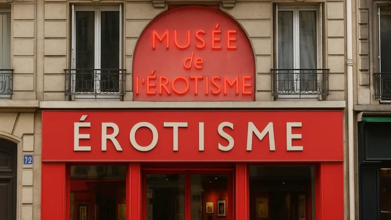 Ancien Musée de l'Érotisme à Paris, façade rouge et enseigne néon au 72 boulevard de Clichy, quartier de Pigalle