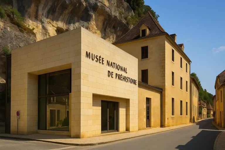 Façade du Musée national de Préhistoire aux Eyzies, intégrée à la falaise calcaire du village
