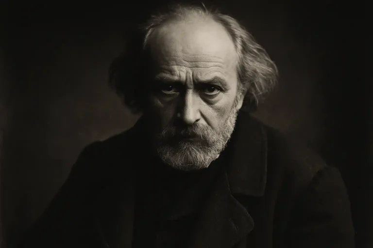 Portrait photographique horizontal inspiré par Nadar, éclairage dramatique du XIXe siècle