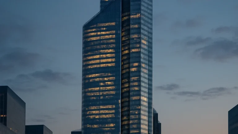 Tour First (La Défense, Paris) – gratte-ciel de 231 m à Courbevoie, façade vitrée moderne, vue crépusculaire sur La Défense.